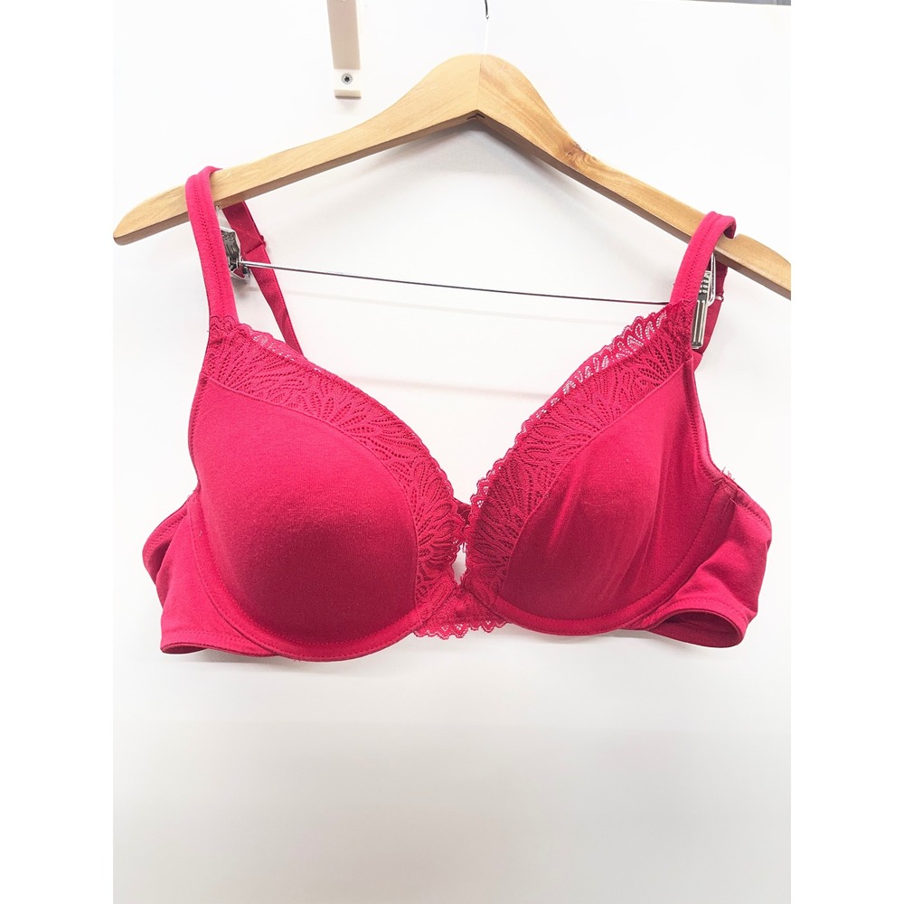Cacique Red Lace Trim Underwire Bra 42B Adjustable Straps 0668003‎